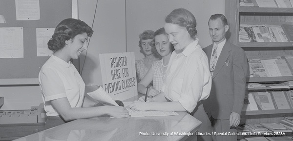 students register for evening classes 1940s